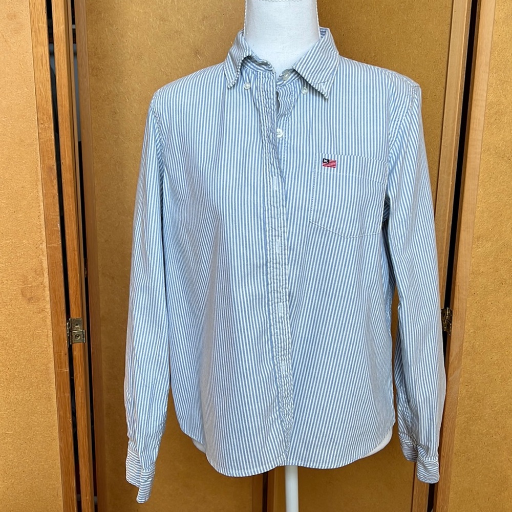 Women’s Ralph Lauren Long Sleeve Striped Cotton Button Down Oxford Shirt (M)